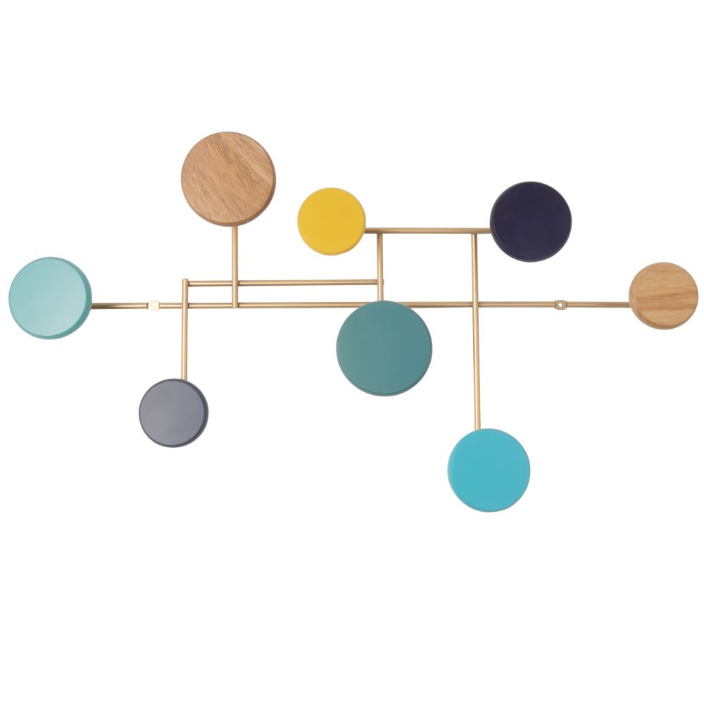 Patère en métal doré 8 crochets multicolores