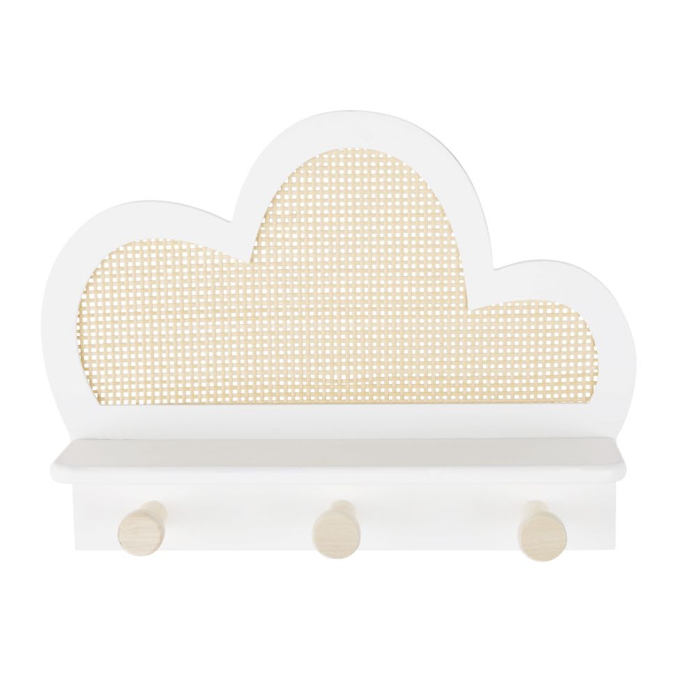 Maisons du Monde - Patère nuage 3 crochets écrue avec étagère cannage en rotin