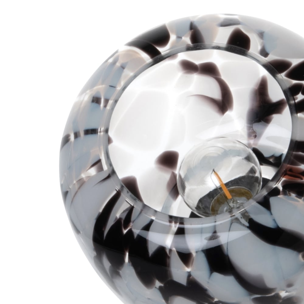 Peça decorativa iluminada em vidro preto e branco, 15 cm de