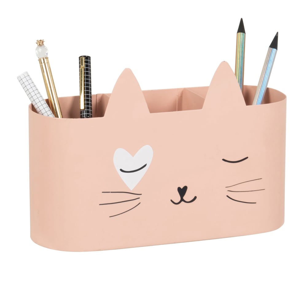 Pennenbakje van gerecycleerd ijzer in de vorm van een kat - roze