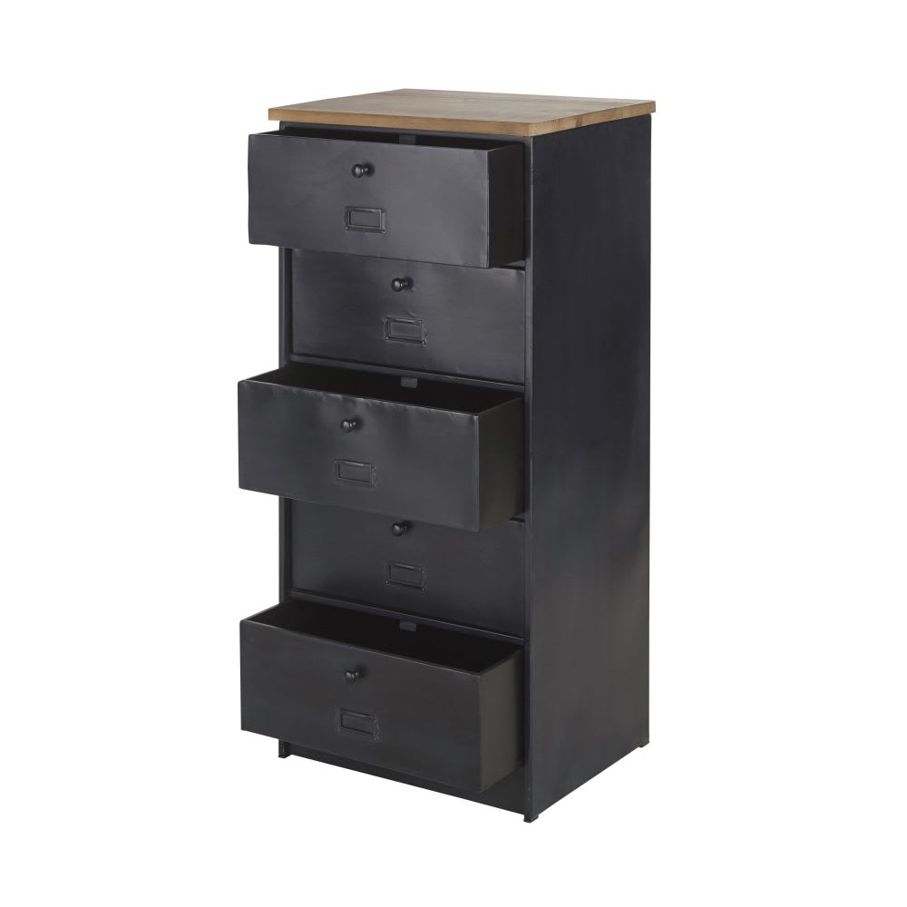 Petit meuble 5 tiroirs en bois de sapin et acier noir — vue 3