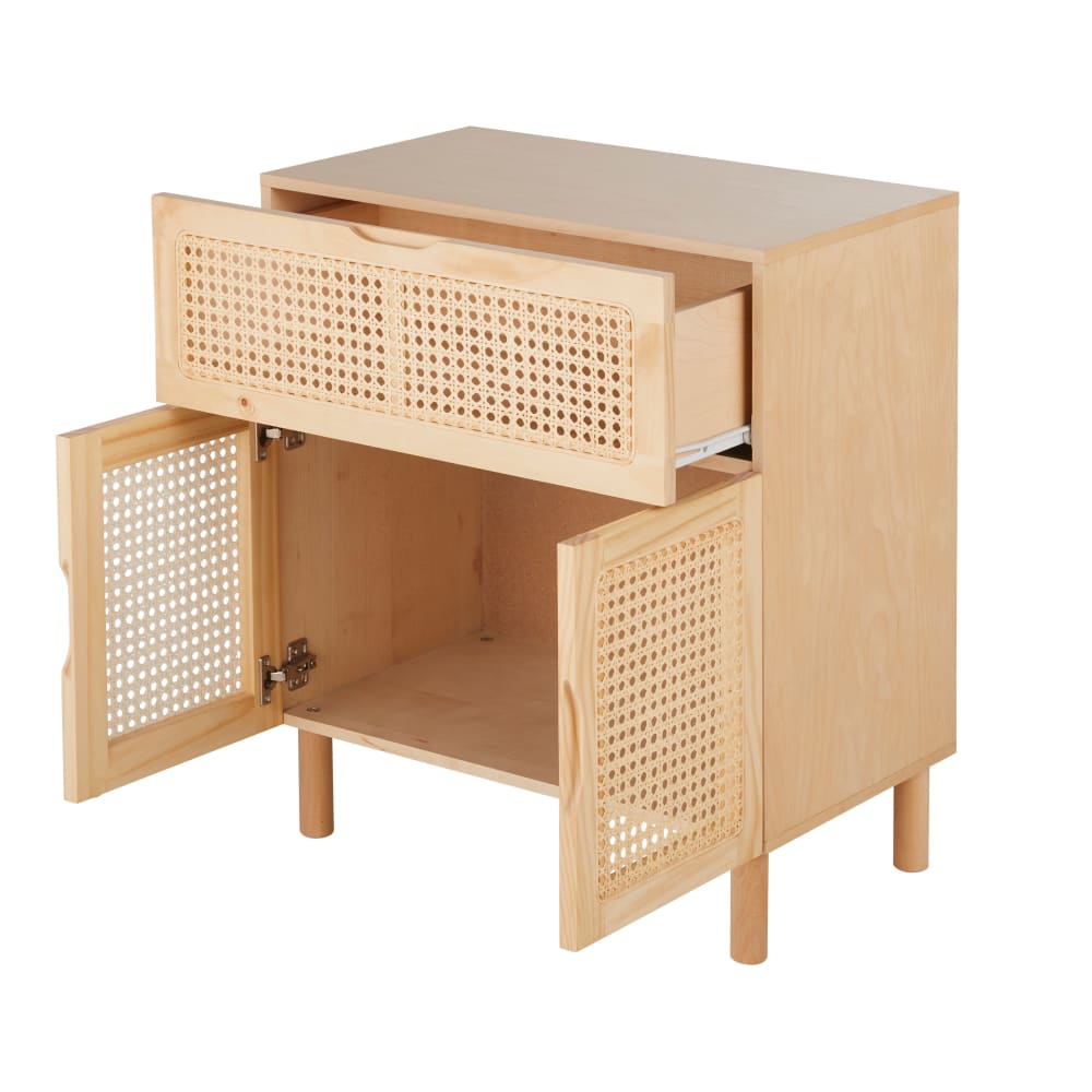 Petit meuble de rangement 2 portes 1 tiroir cannage en pin