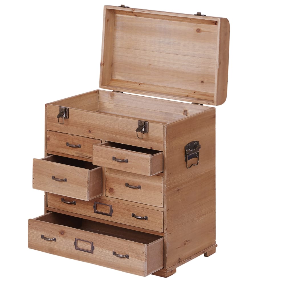 Petit meuble de rangement coffre 6 tiroirs en sapin