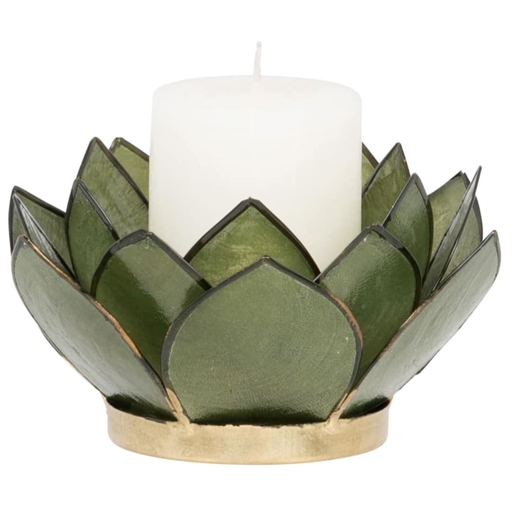 Photophore lotus en nacre et acier vert — vue 3
