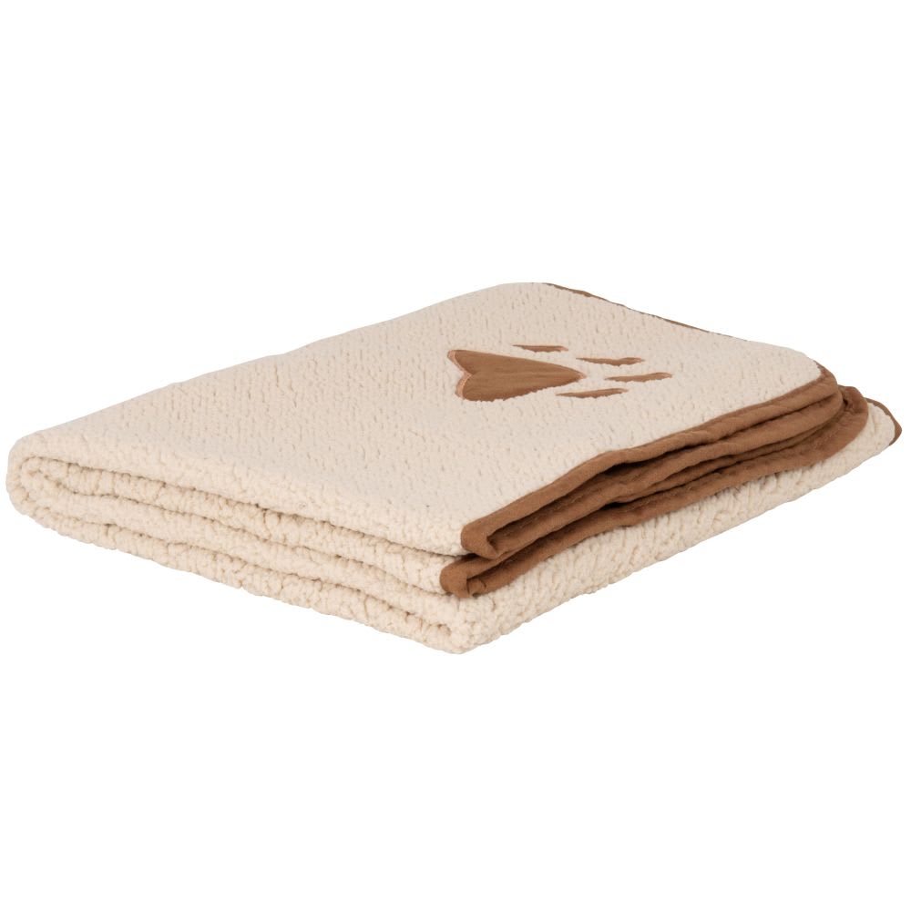 Plaid animal beige et empreinte chien marron 105x70