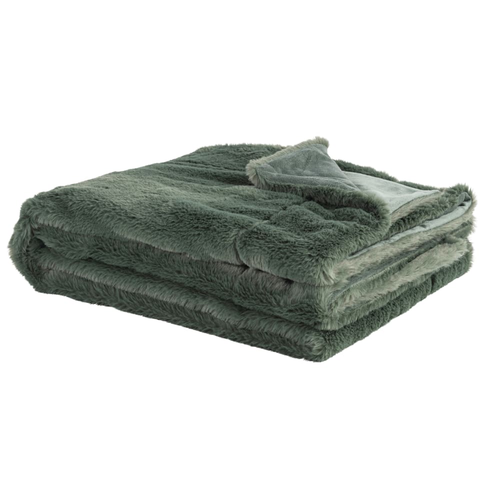 Plaid doux en polyester recyclé imitation fourrure verte 130x170 — Beyit