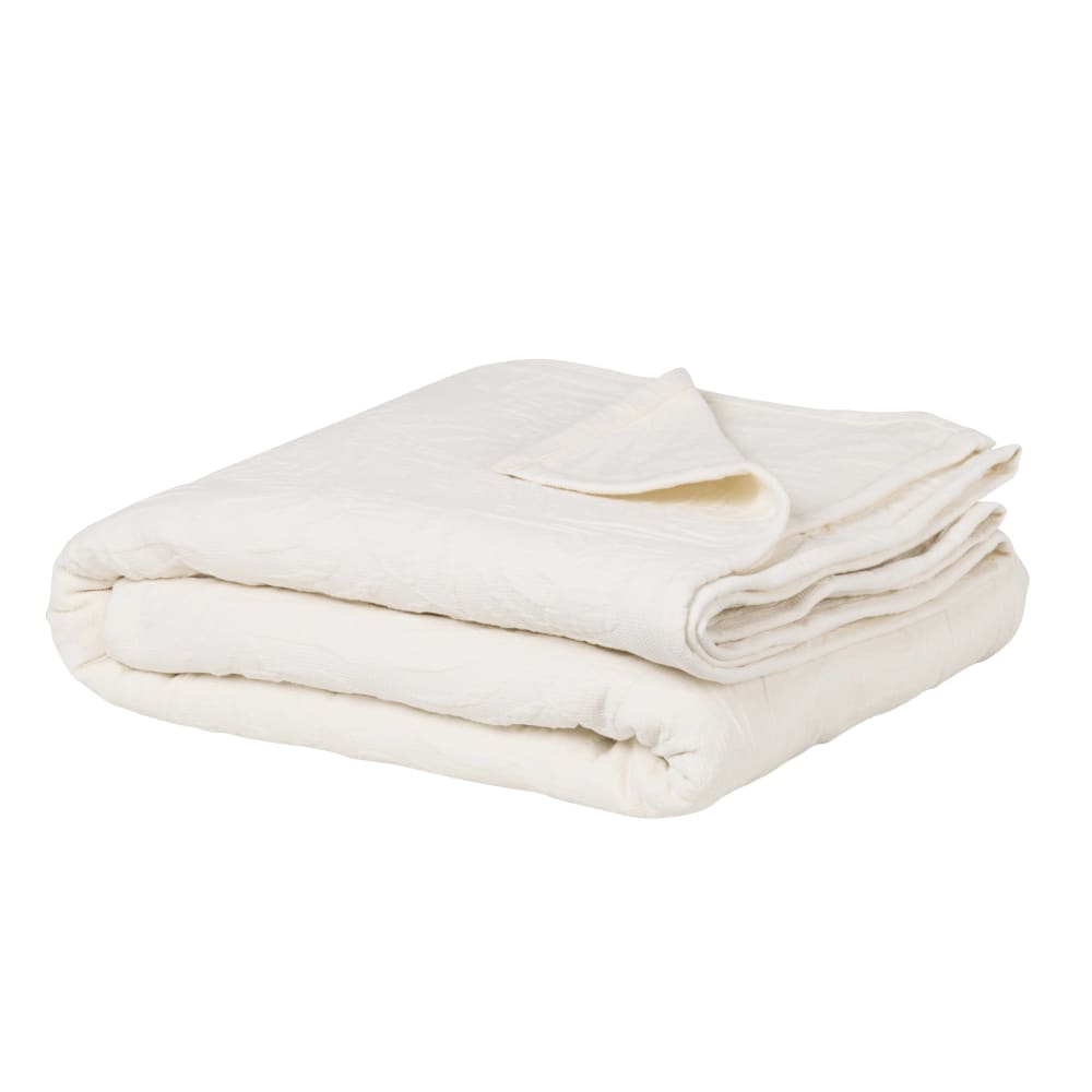 Plaid en coton imprimé végétal, couleur écru, 230x250 cm