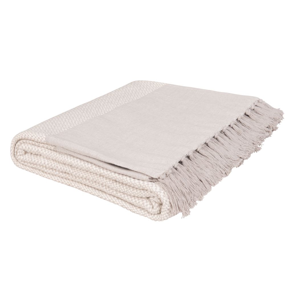 Plaid en coton recyclé tissé beige et écru 160x210 - Maisons du Monde
