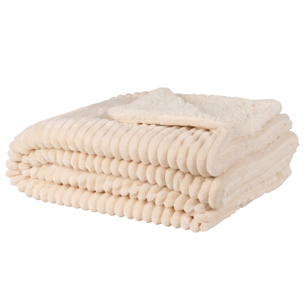 Plaid en polaire et sherpa écru 170x130