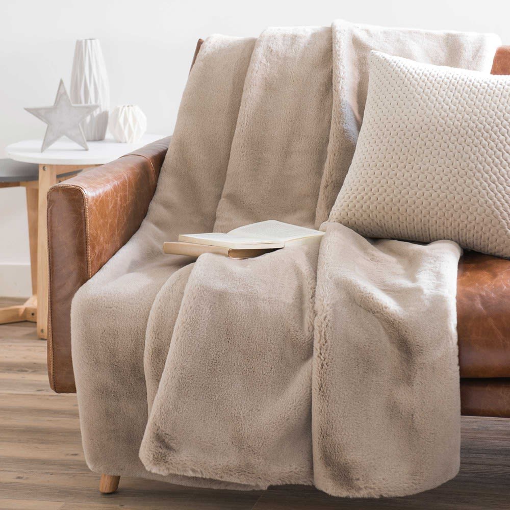 Plaid imitation fourrure beige 150x180