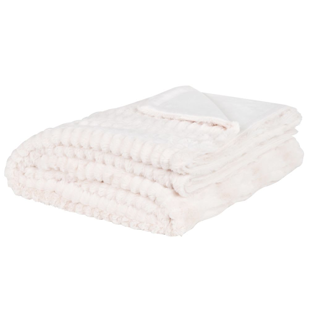 Plaid imitation fourrure blanc 150x200