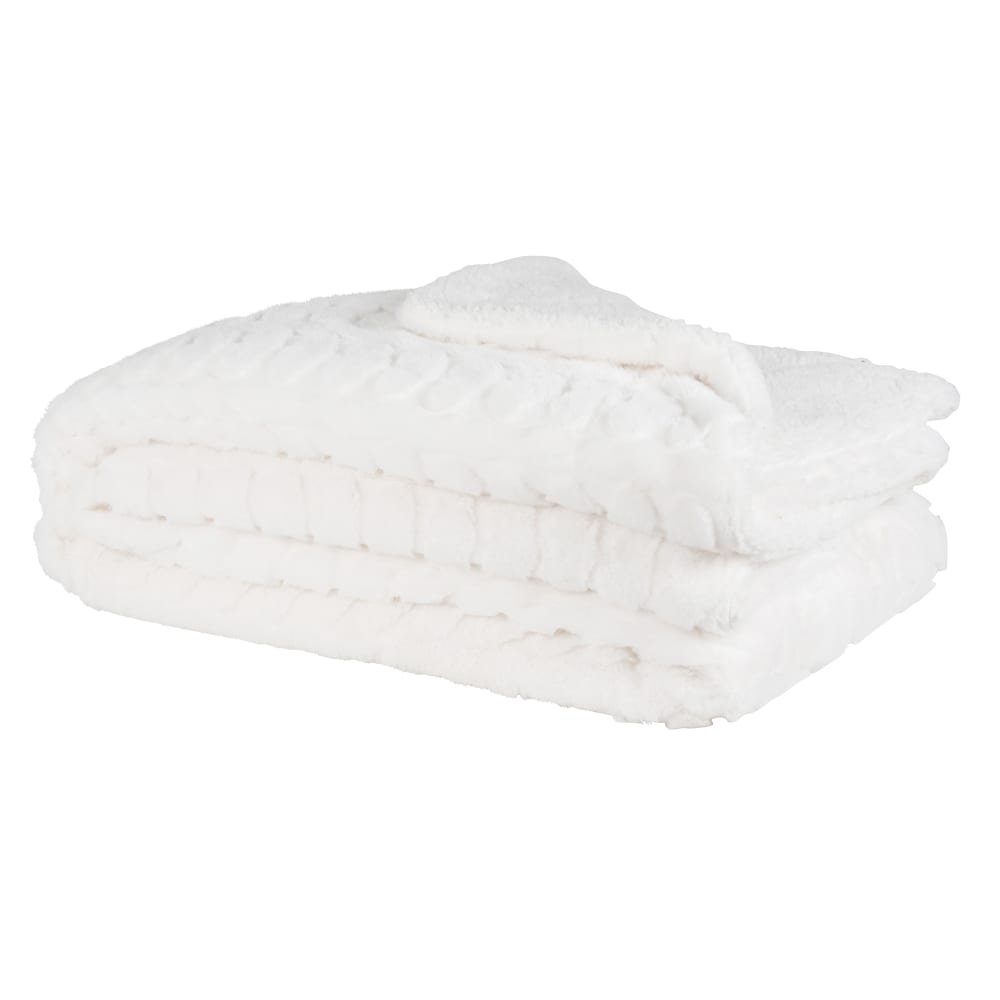 Plaid imitation fourrure motif cœur en jacquard ecru 230x150