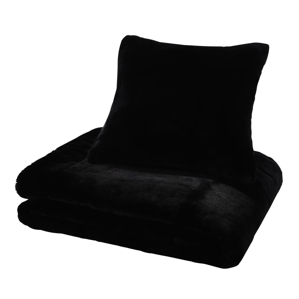 Plaid imitation fourrure noire 150x180