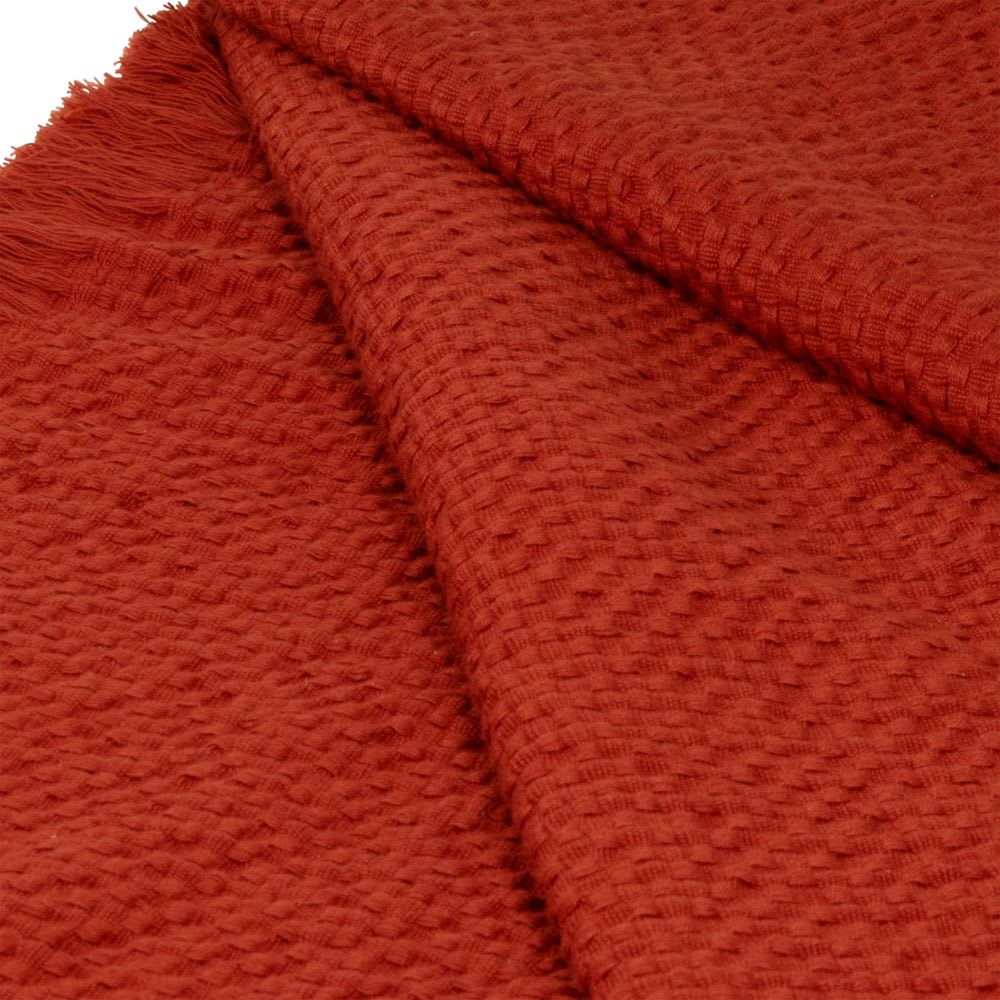 Plaid in cotone goffrato color terracotta con frange 130x170 cm -