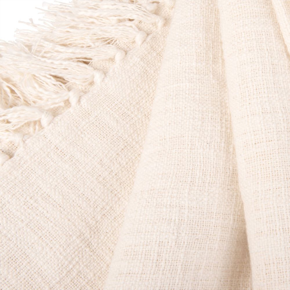 Plaid in cotone riciclato écru con frange 160x210cm - Maisons du