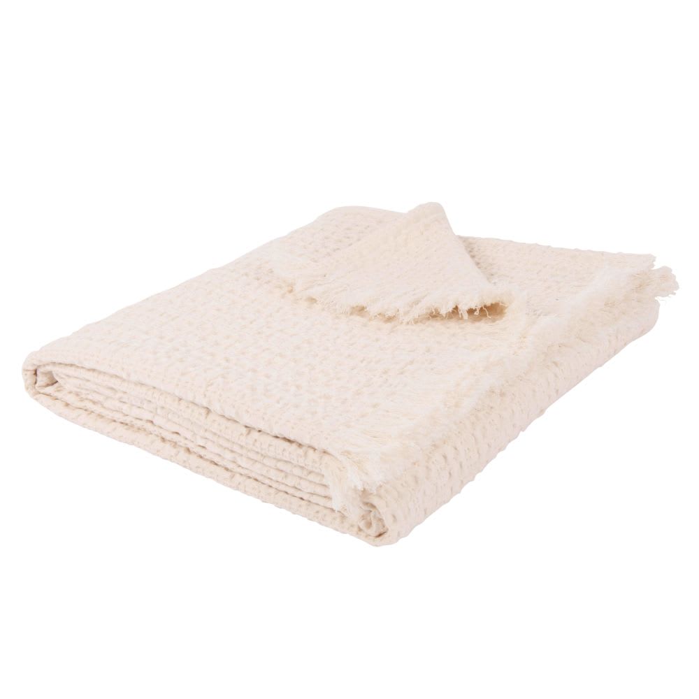 Plaid+nid+d%27abeille+en+coton+ecru+160x210