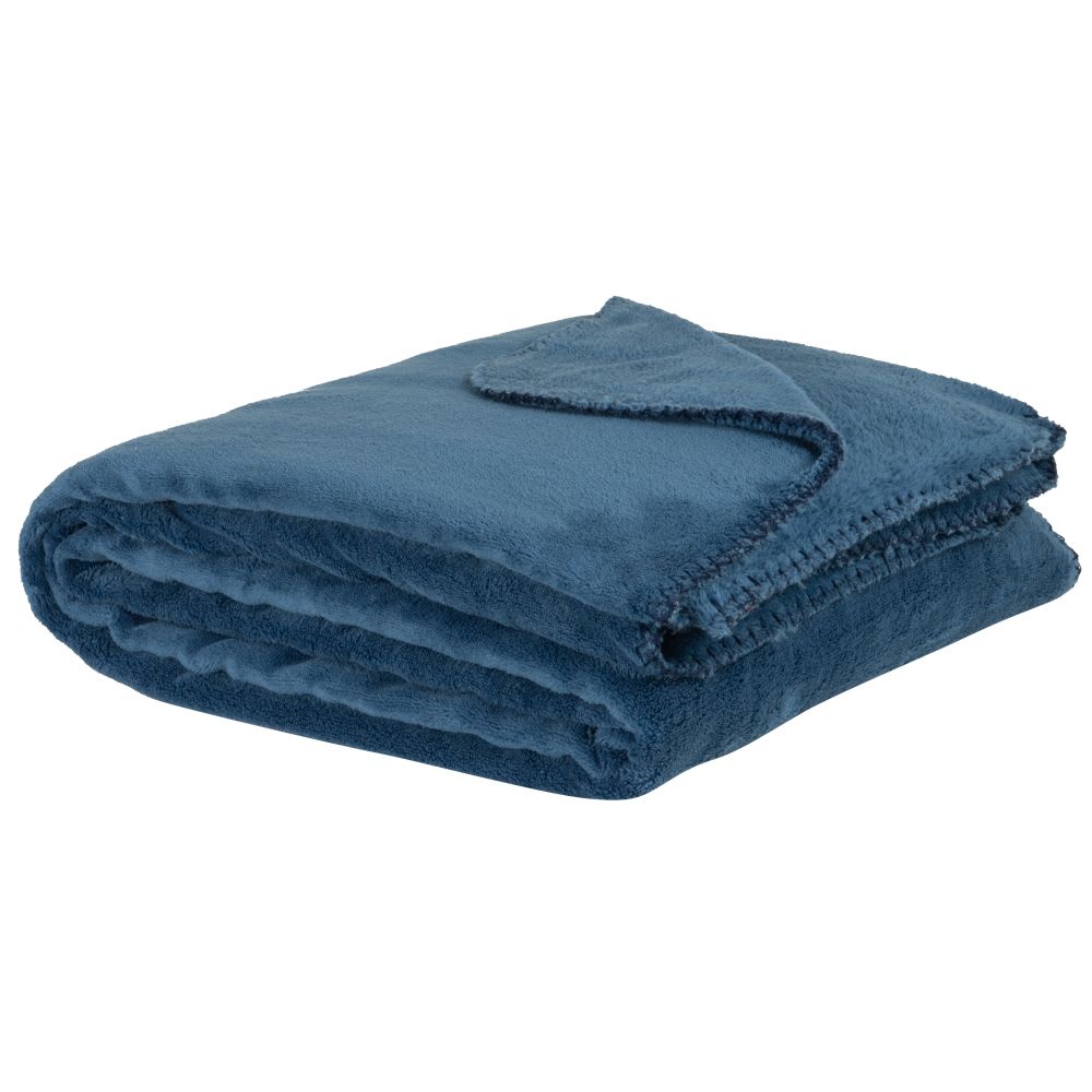 Plaid+polaire+en+polyester+recycle+bleu+150x230