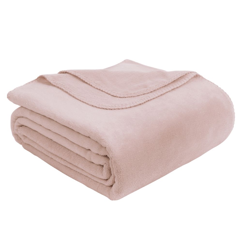 Plaid polaire en polyester recyclé imitation fourrure rose 150x230