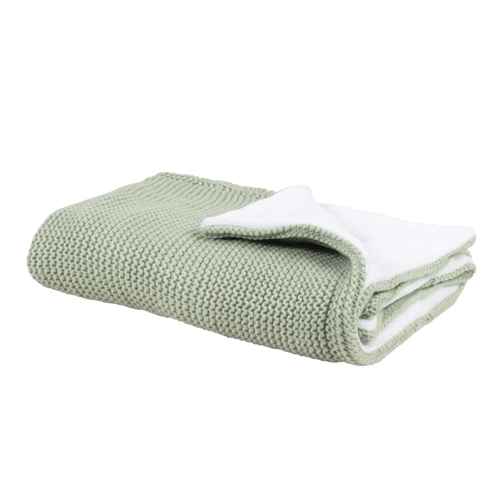 Maisons du Monde - Plaid vert d'eau en maille et polaire 77x77