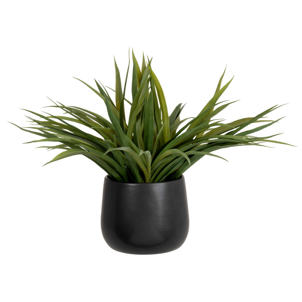 Plante verte artificielle et pot en grès noir