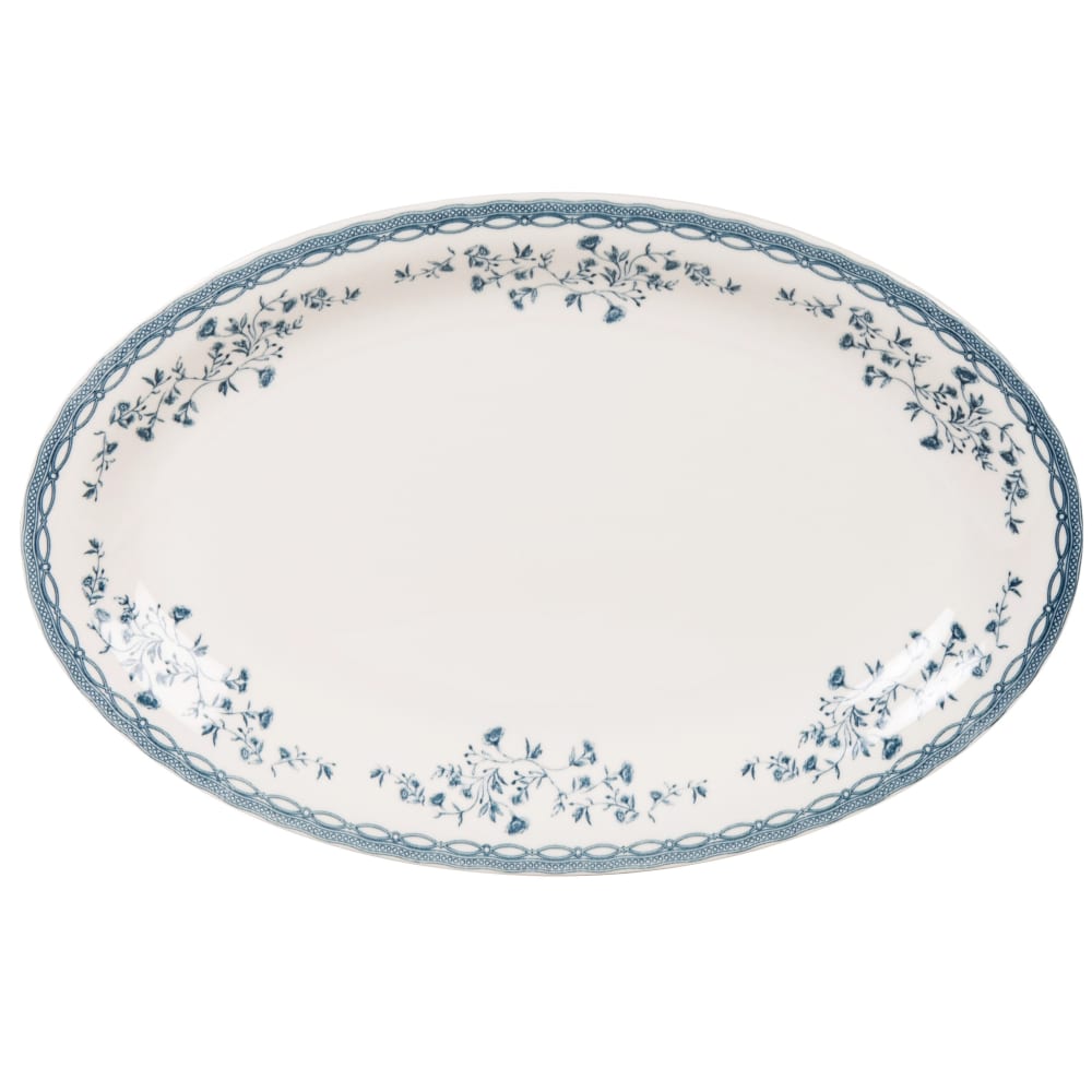 Plat de présentation en céramique blanche motif floral bleu