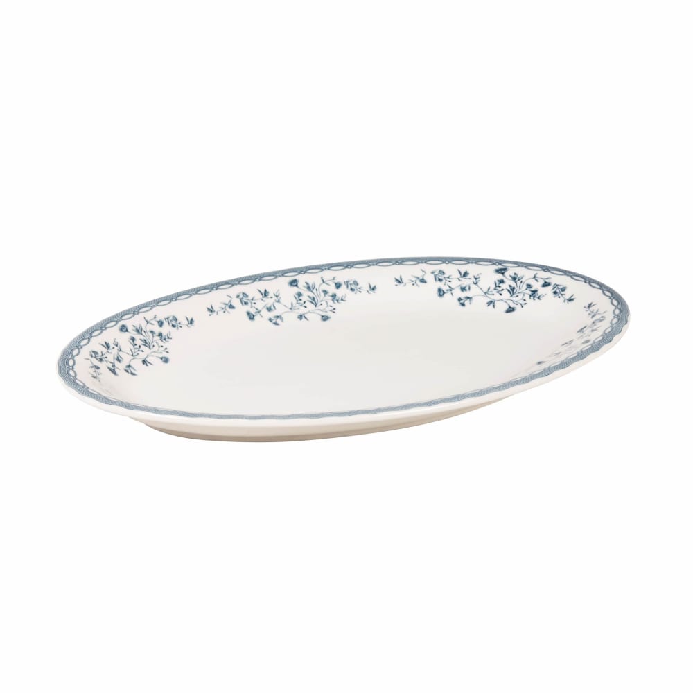 Plat de présentation en céramique blanche motif floral bleu - Maisons du Monde