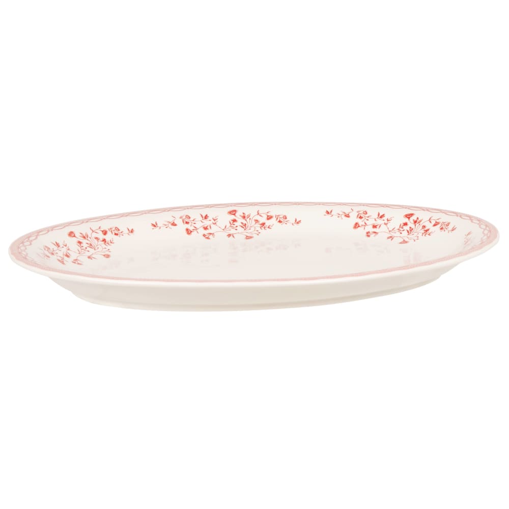 Plat de présentation en céramique blanche motifs floraux rouges