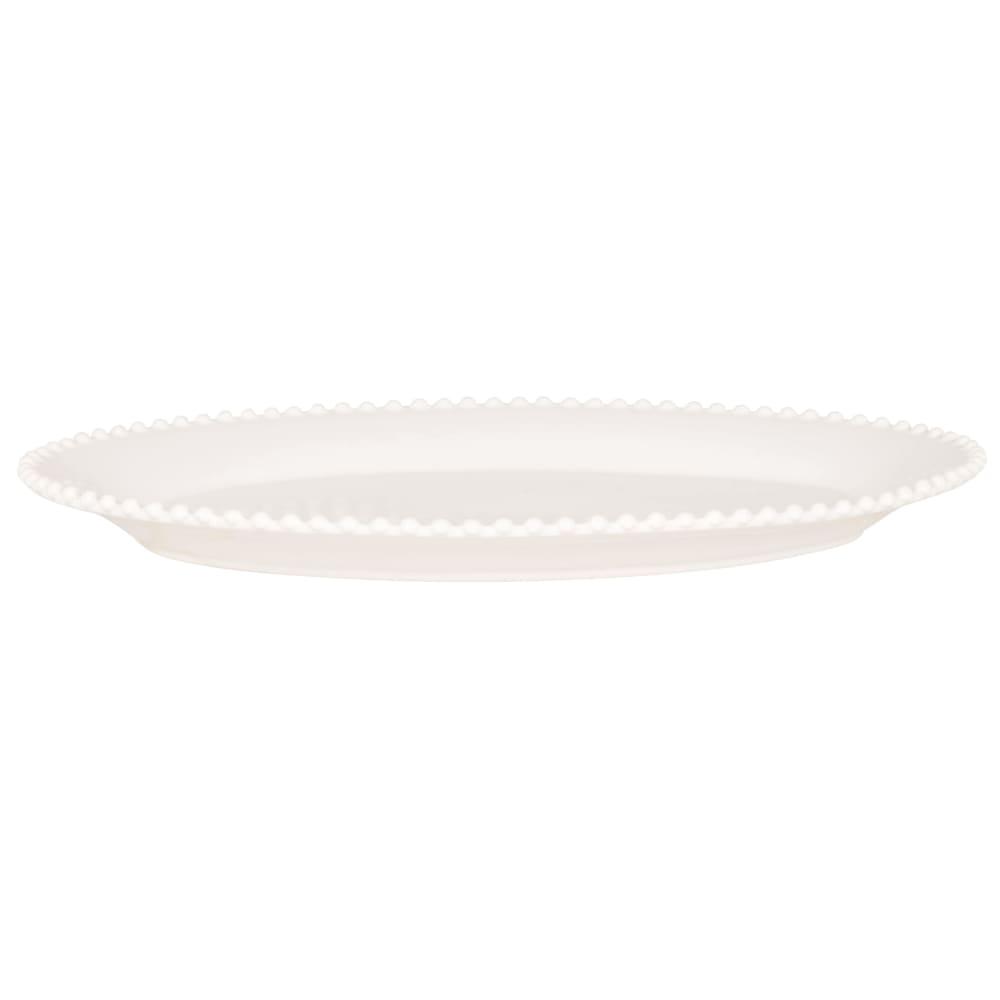 Plat ovale bord perles en faïence blanche