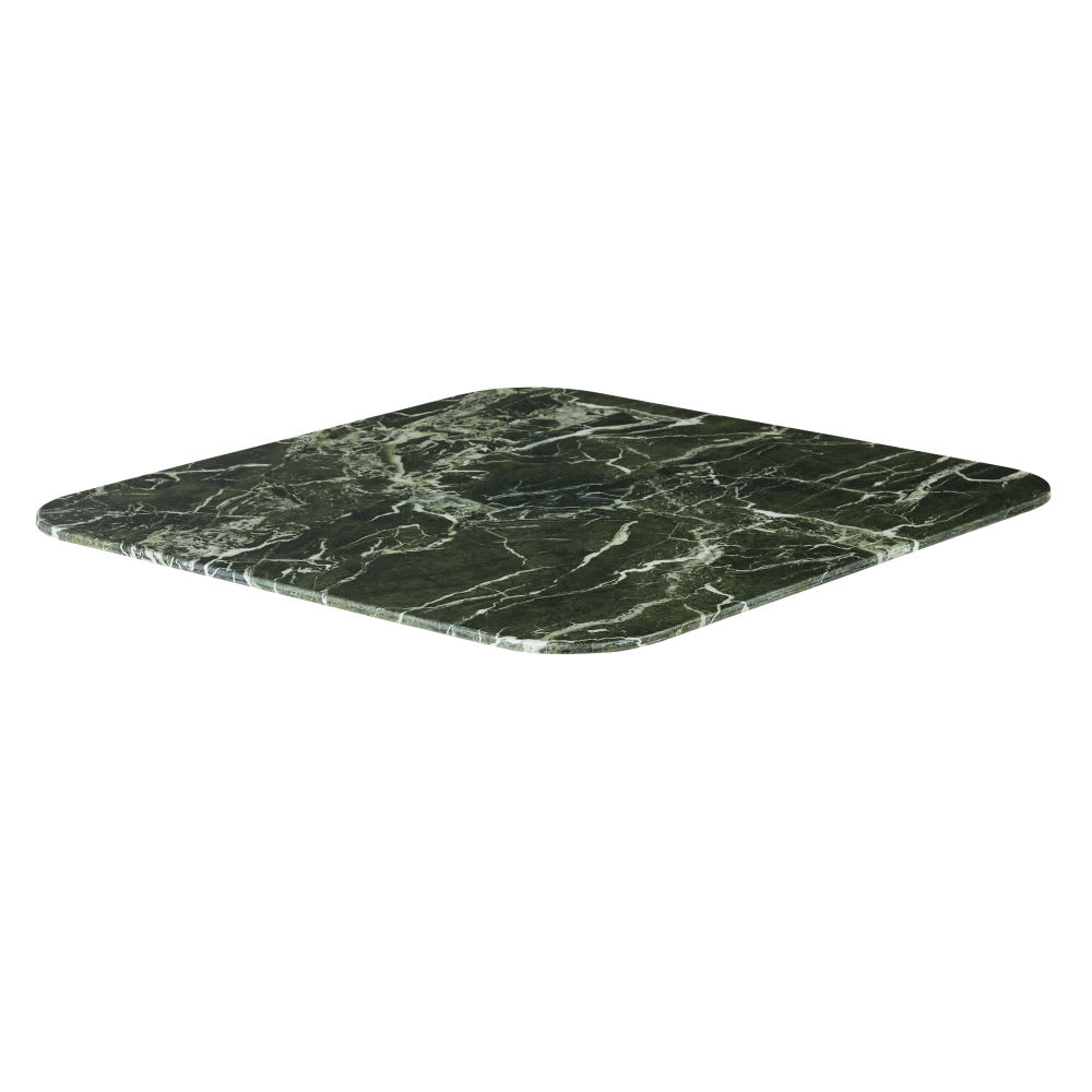 Plateau de table professionnel d'intérieur en verre effet marbre vert 2 personnes L70