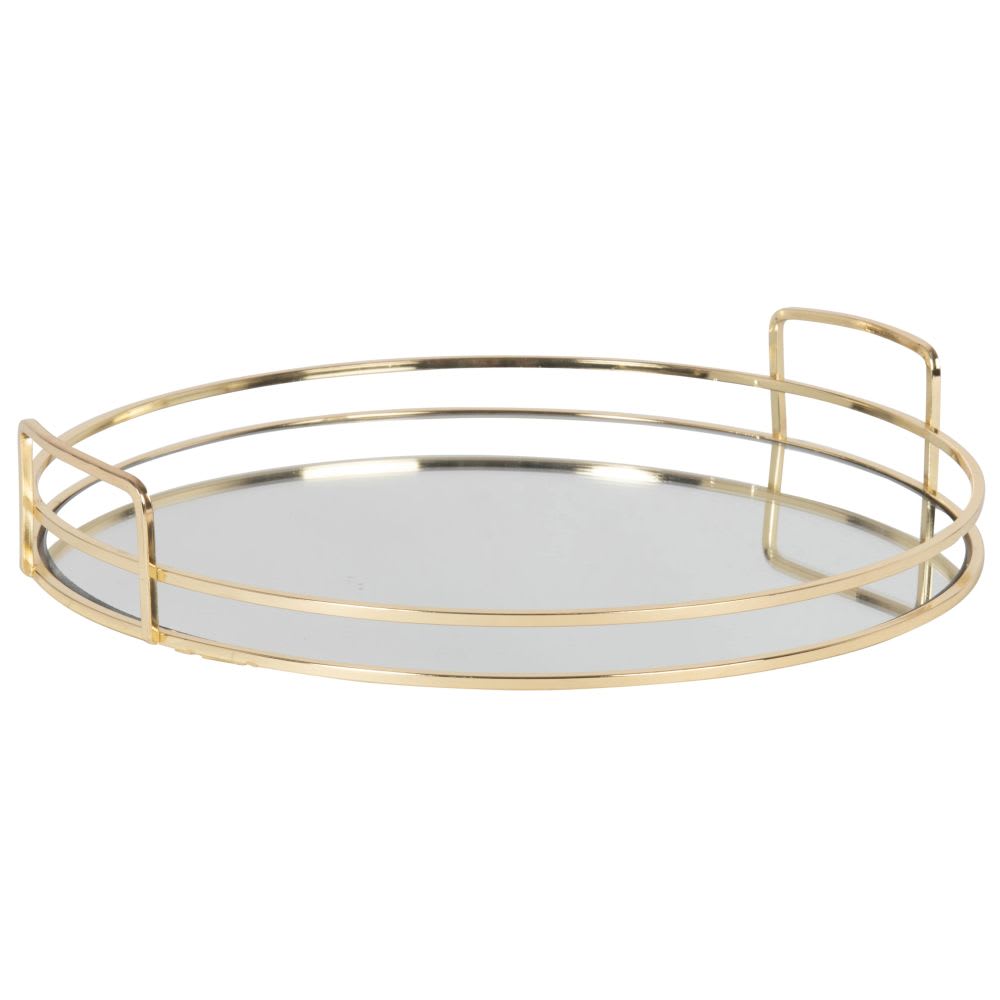 Plateau miroir rond en fer doré — Beyit