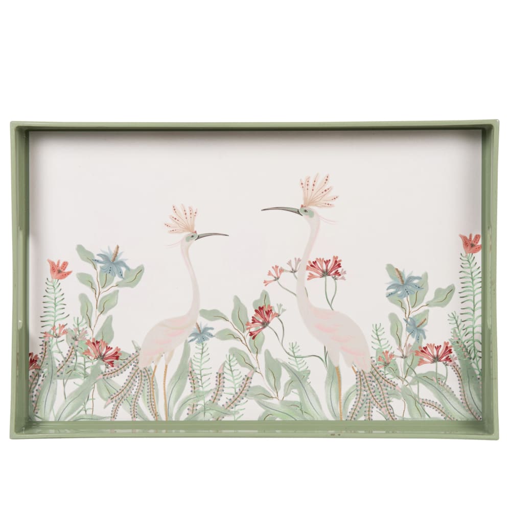 Plateau motif floral beige, vert et rouge