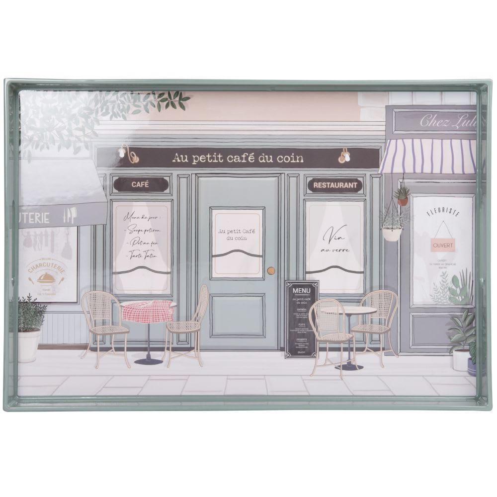 Plateau rectangulaire imprimé terrasse café vert et noir — Beyit