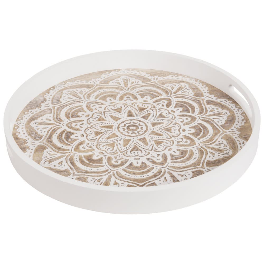 Plateau rond blanc à poignées — Beyit