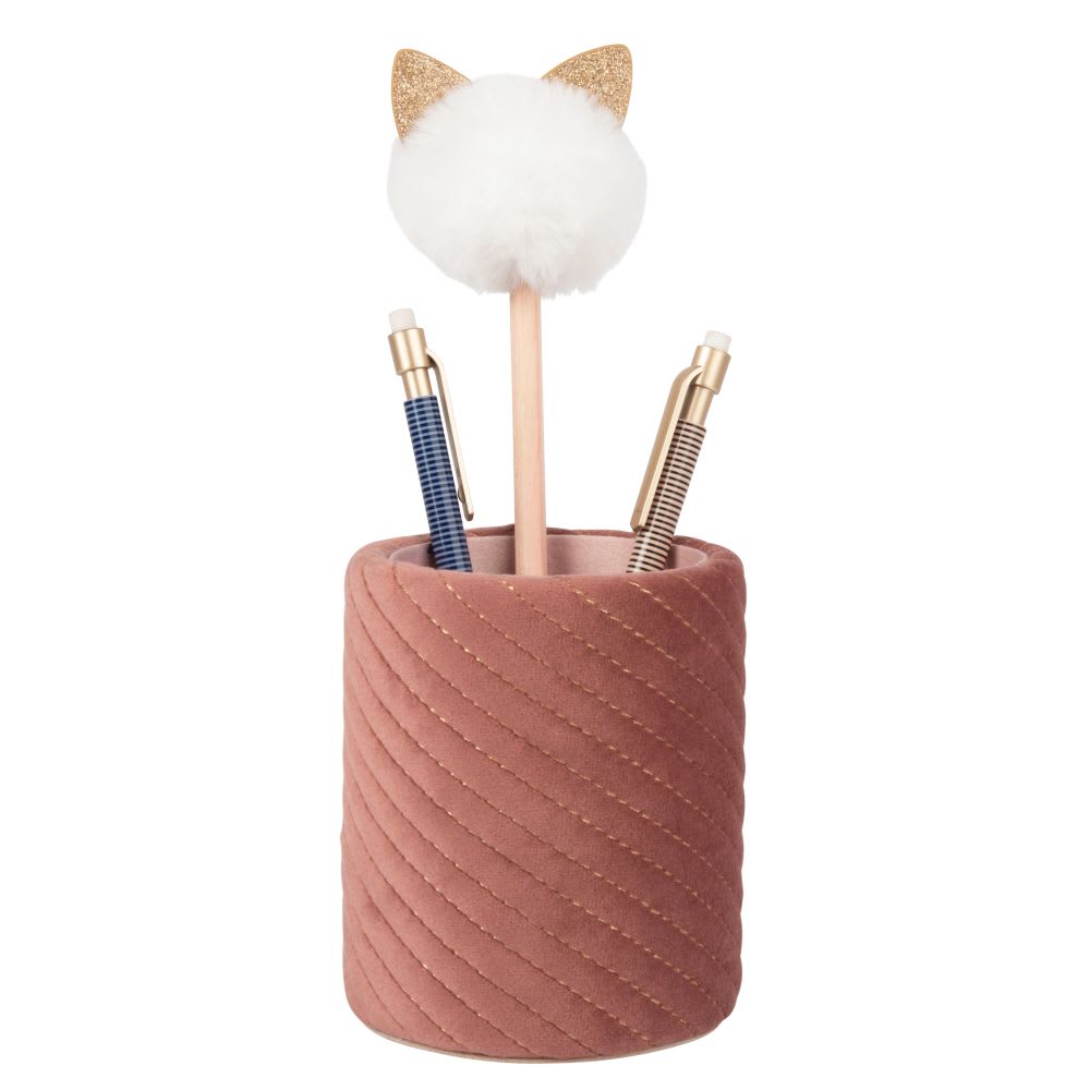 Pot à crayons effet velours rose surpiqué - Maisons du Monde