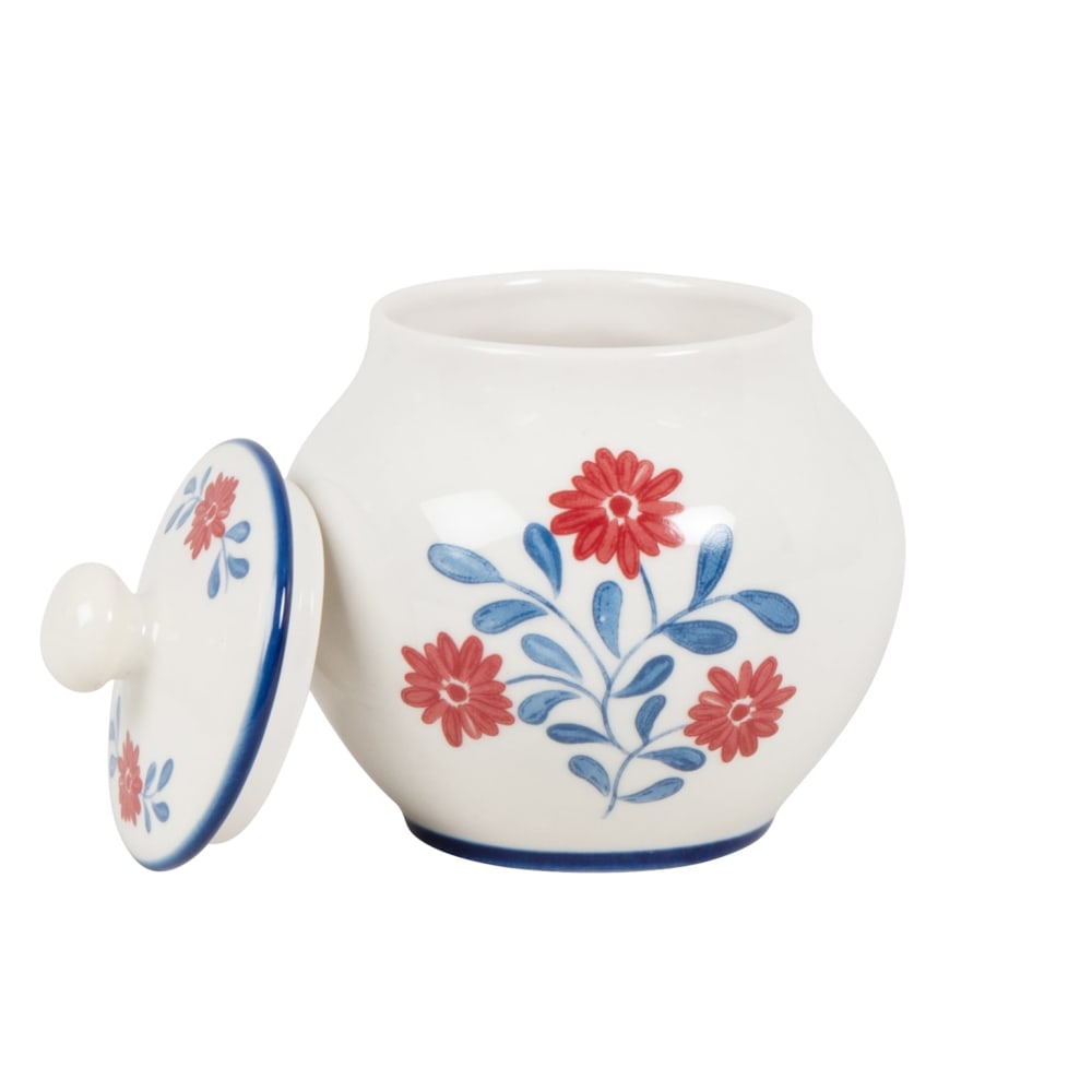 Pot à sucre en céramique blanche motif floral bleu et rouge - Maisons du Monde