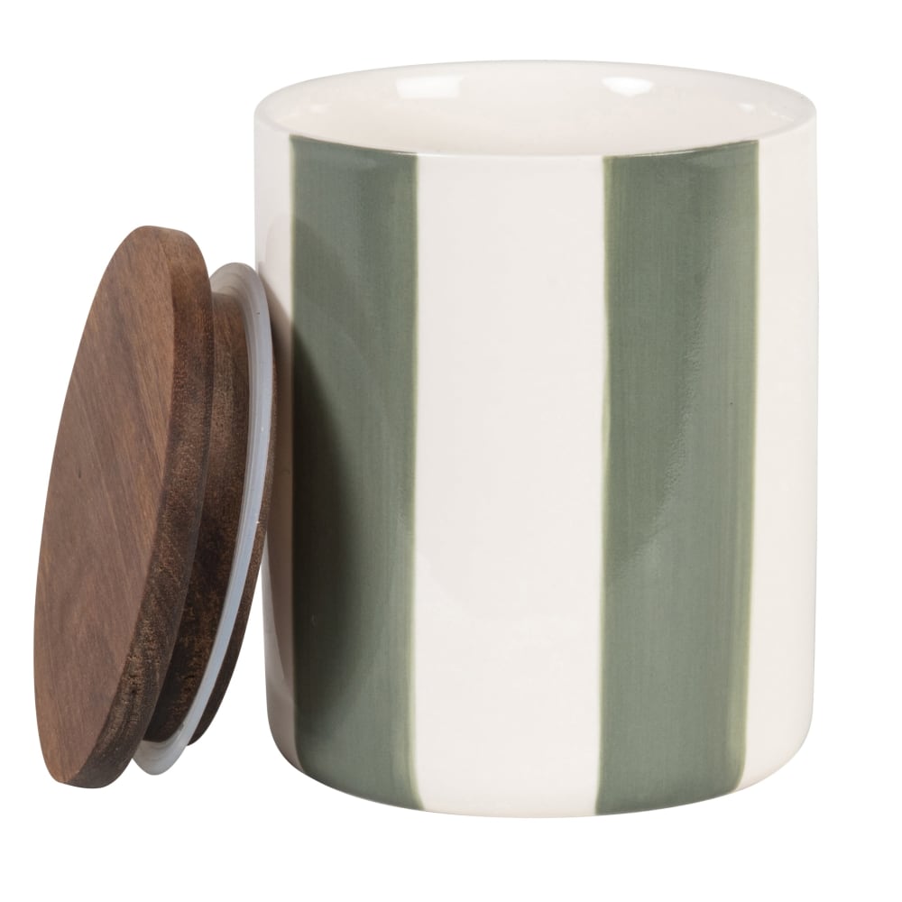 Pot en céramique verte et blanche et bois d'acacia H15