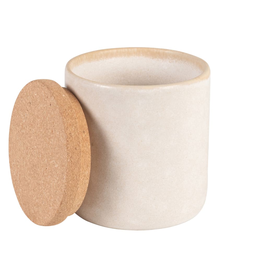 Pot en grès beige et couvercle en liège H10 - Maisons du Monde