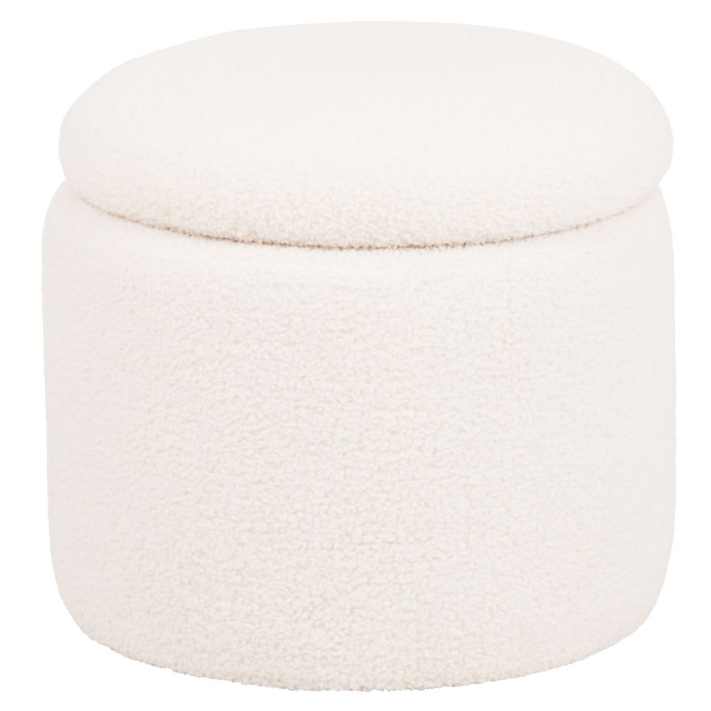Pouf coffre en tissu effet laine bouclée écrue