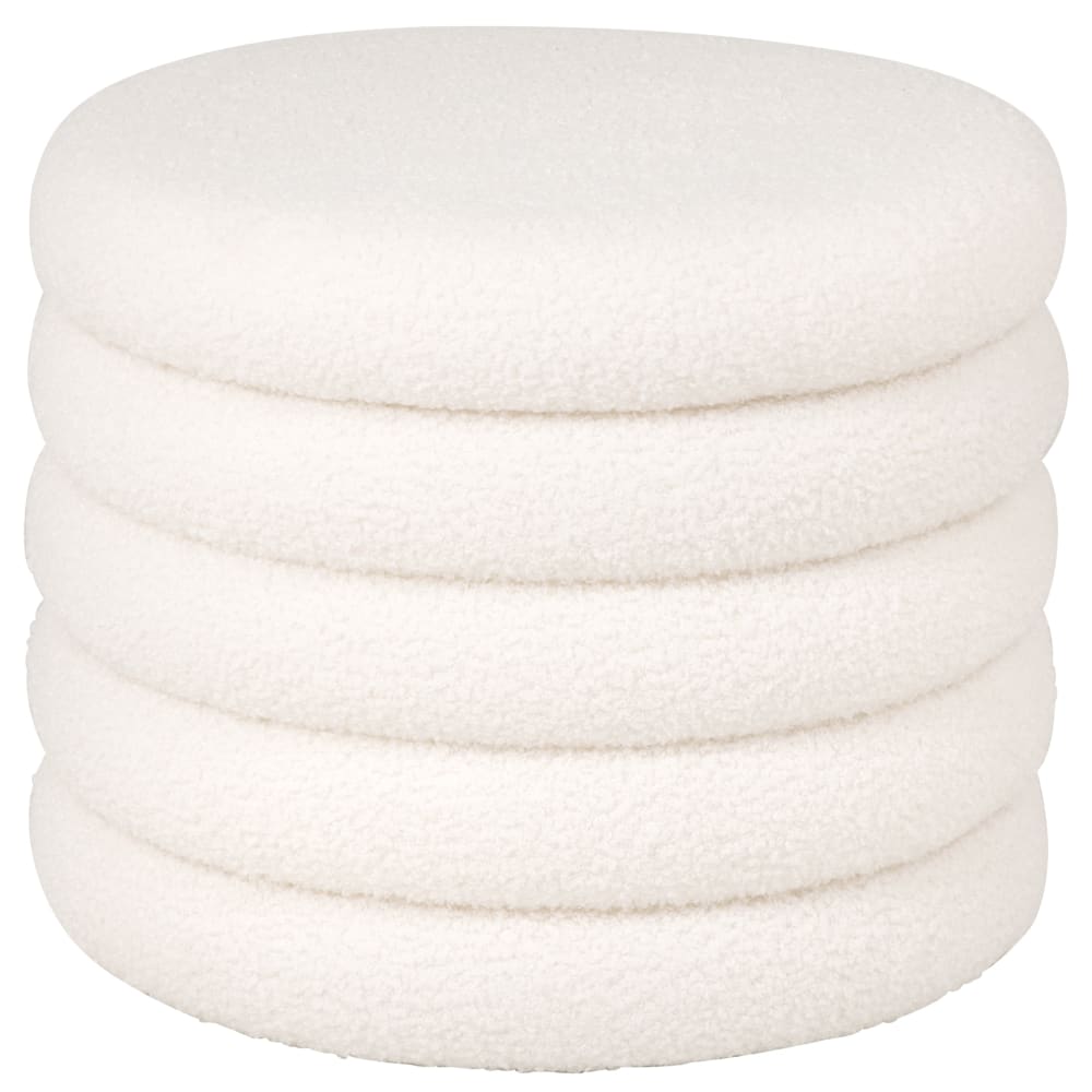 Pouf coffre en tissu effet laine bouclée écrue