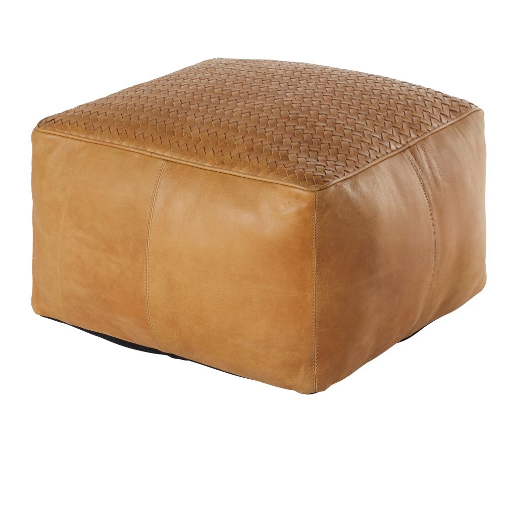 Pouf en cuir de buffle camel tressé - Maisons du Monde