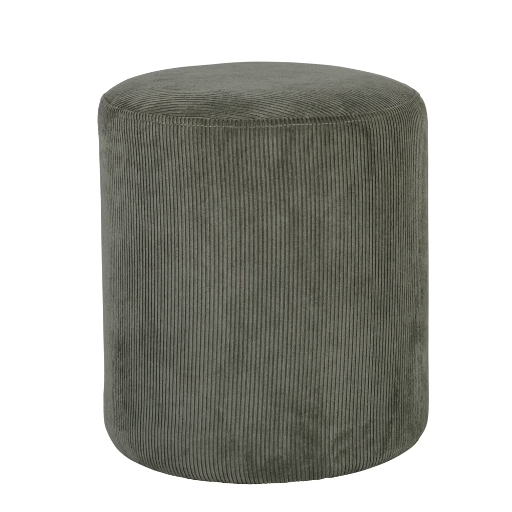 Pouf rond en tissu polyester côtelé vert kaki Pouf rond en tissu polyester côtelé vert kaki