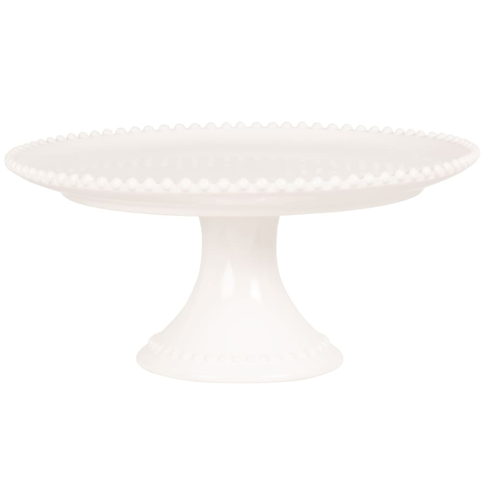 Présentoir à gâteau bord perles en faïence blanche
