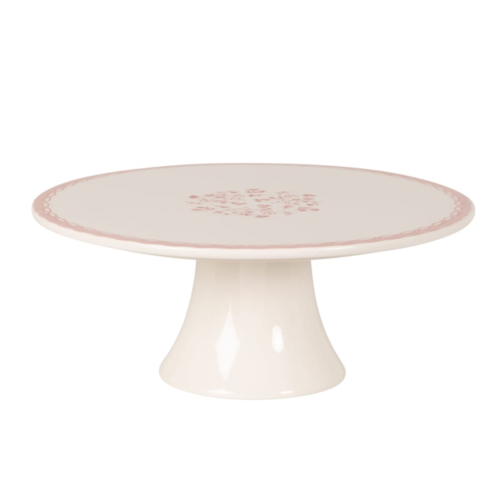 Présentoir à gâteau en céramique blanche motifs floraux rouges