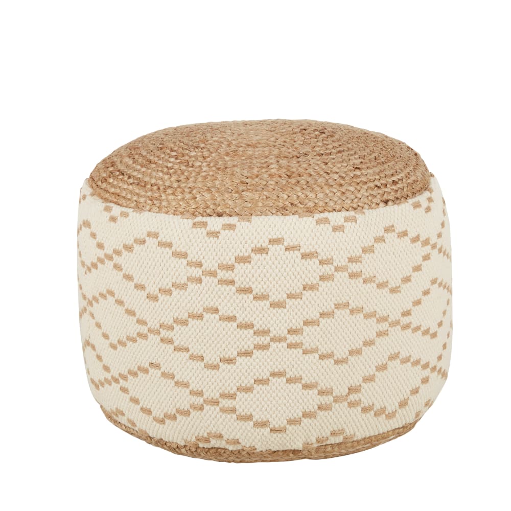 Puf trenzado con estampado geométrico en beige y marrón
