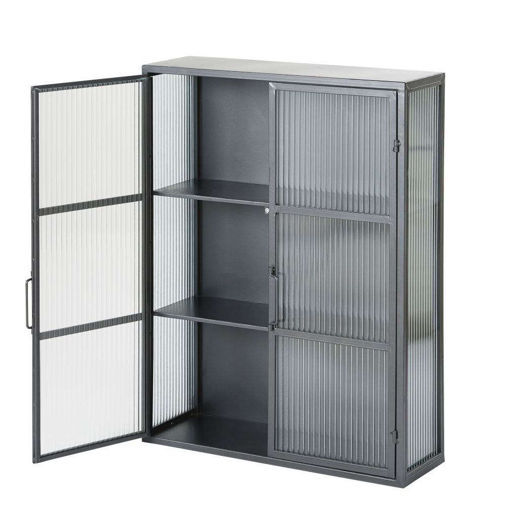 Regal mit 2 Türen aus schwarzem Metall und Drahtglas - Maisons Du