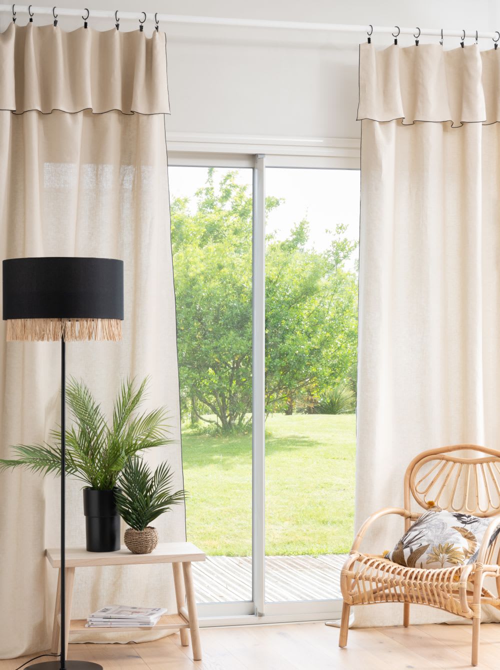 Rideau+ajustable+en+lin+lave+beige+à+l%27unite+130x300