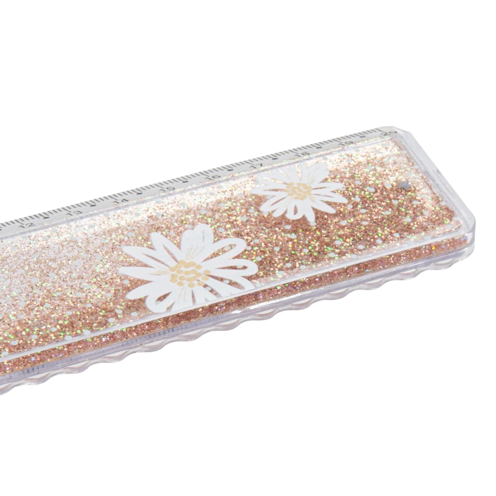 Righello con glitter e fantasia floreale, lung. 20 cm - Maisons
