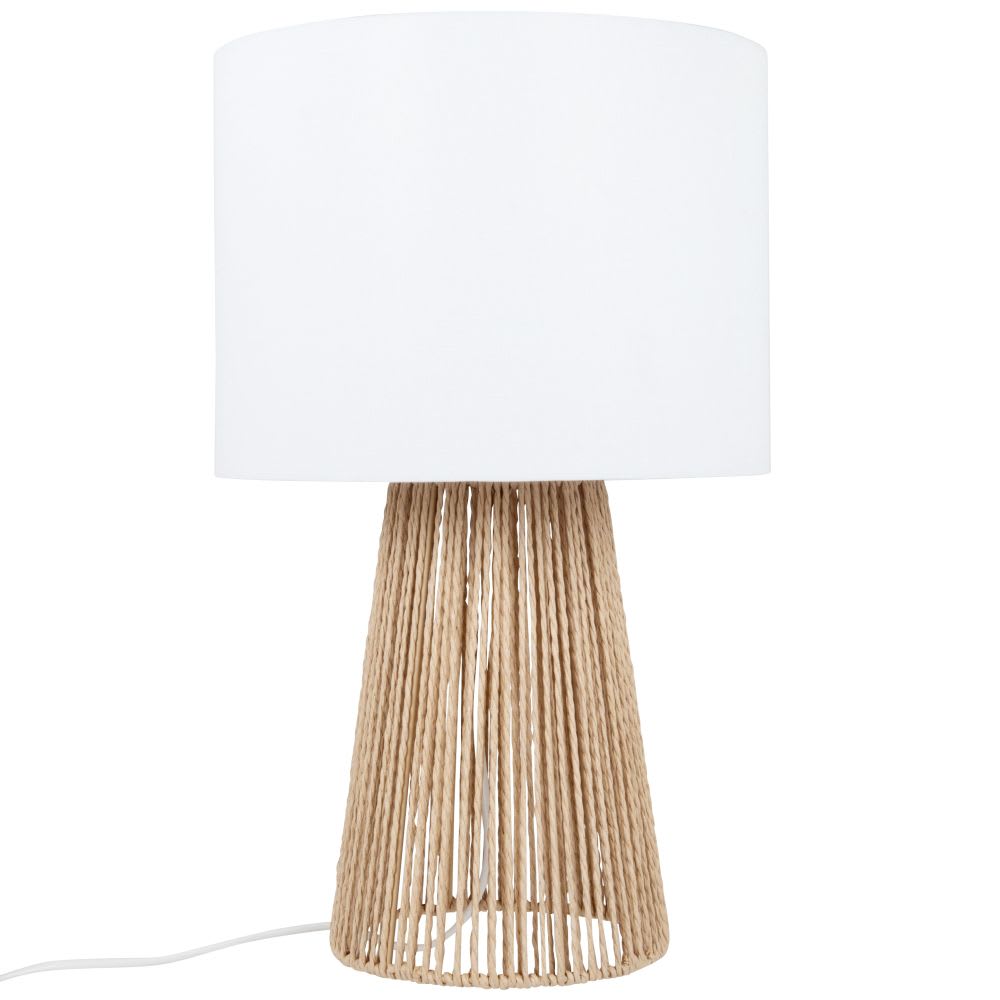 Rotanlamp met witte lampenkap, H45 cm - Maisons Du Monde