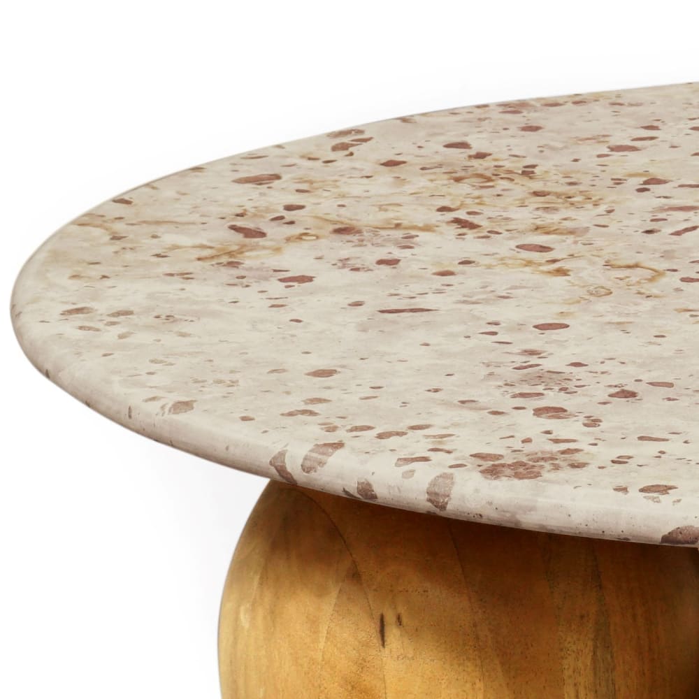 Runder Couchtisch aus Stein und massivem Mangoholz, D100cm -