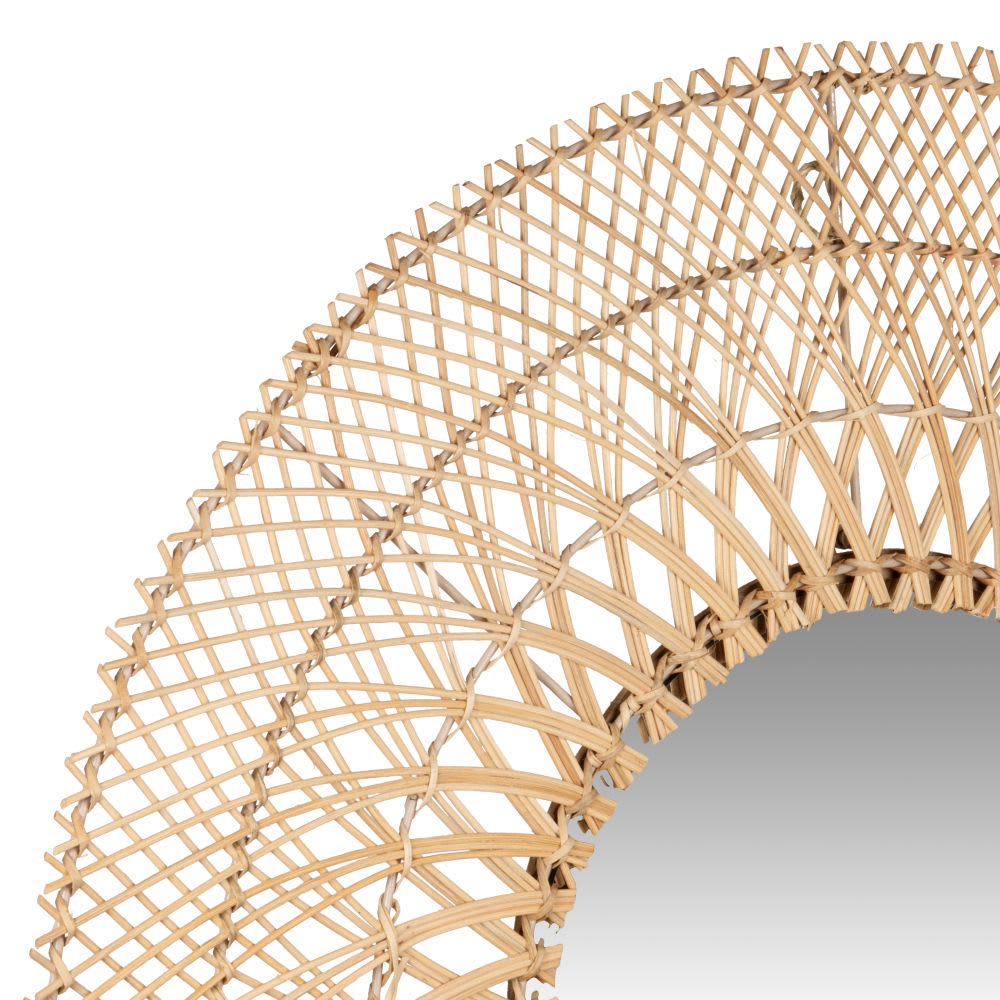 Runder Spiegel aus geflochtenem Rattan, Ø 80 cm - Maisons Du